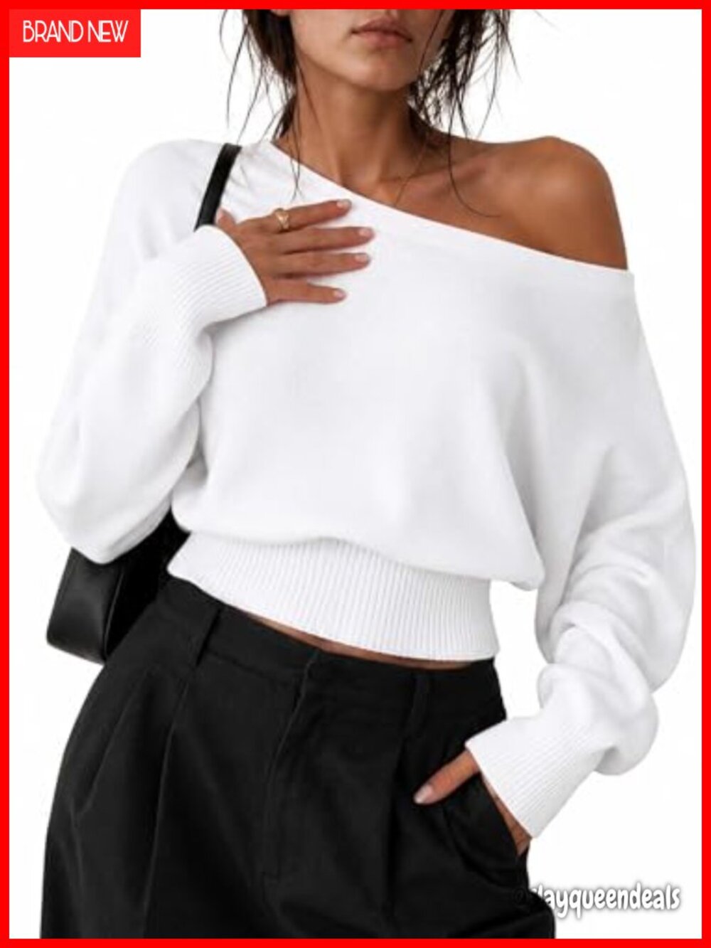 Off The Shoulder Knit Sweater Long Sleeve Crop Top Pullover